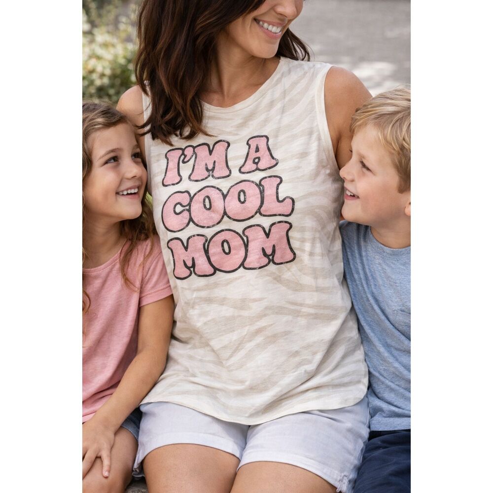 Grayson Threads “I’m A Cool Mom” Graphic Muscle Tank Size L Zebra Print